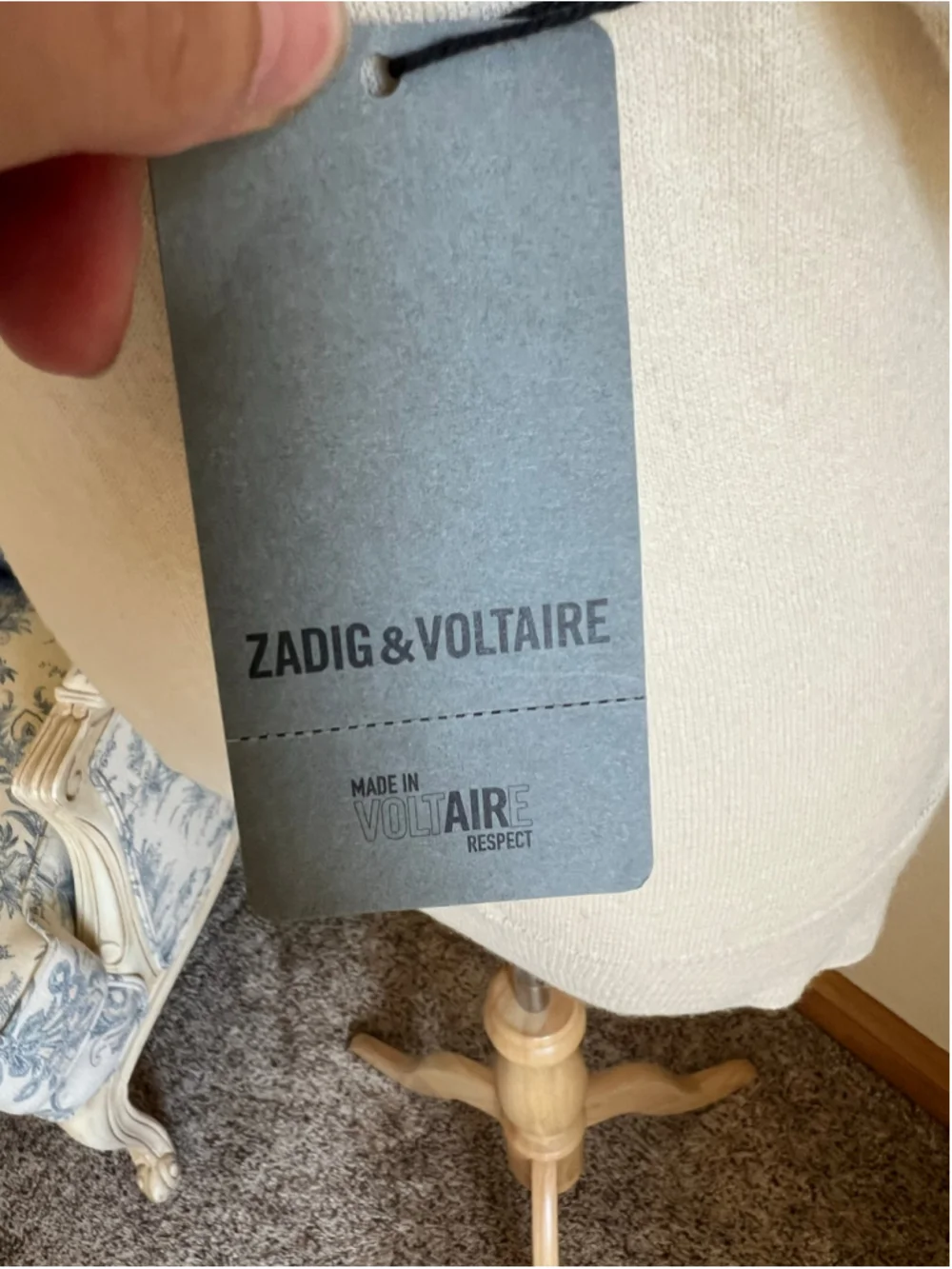 Zadig & Voltaire Beige Cashmere Short Sleeve Tee L Wings on Back Luxury