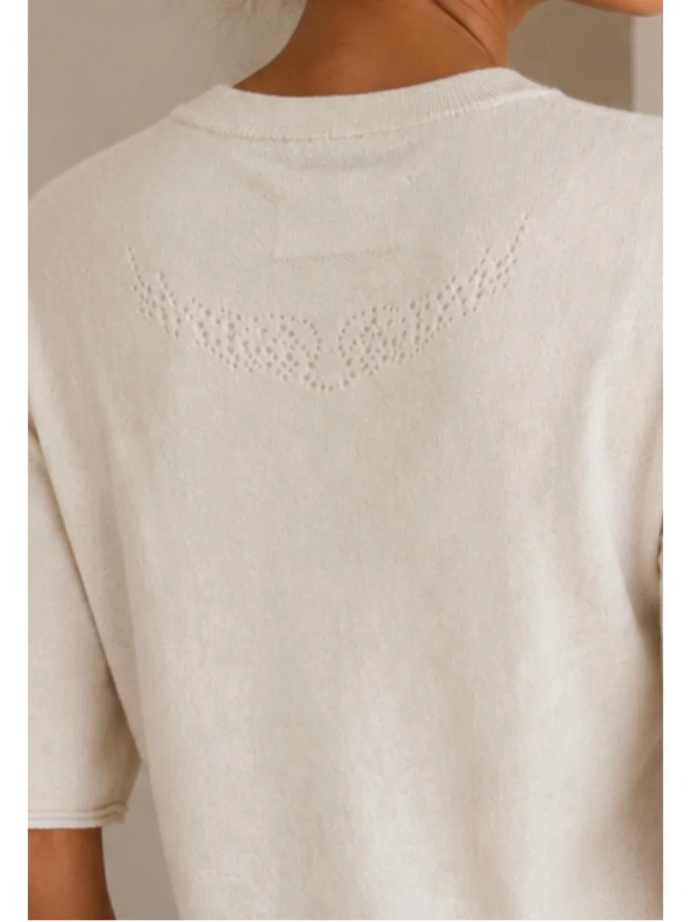 Zadig & Voltaire Beige Cashmere Short Sleeve Tee L Wings on Back Luxury