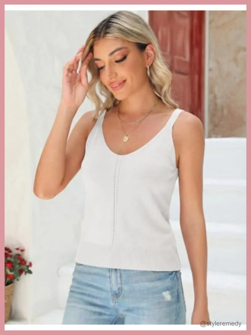 V Neck Sleeveless Crop Tank Top Summer Knit Camisole
