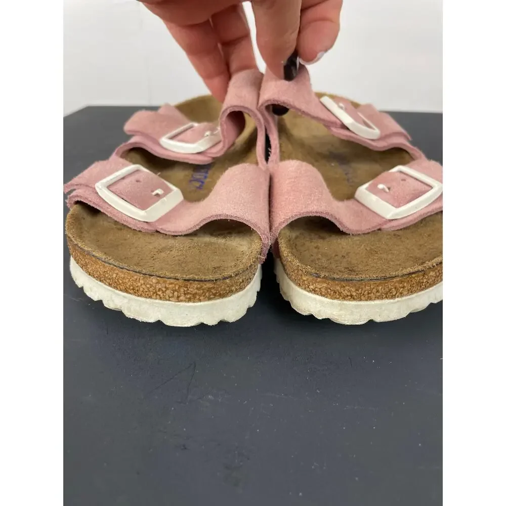 Birkenstock Arizona Pink Suede 2 Strap Sandals White Buckle EU 36 US 5-5.5 Reg