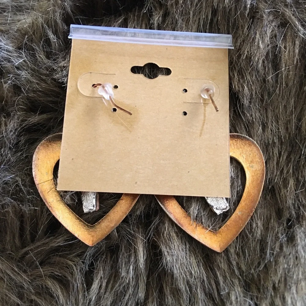 Vintage repurpose aged gold heart drop earrings