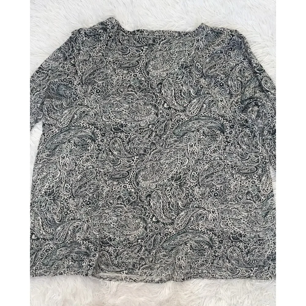 Pure Jill “Printed Soft V Neck Top” Sz. L Petite. Pretty, Exc. Quality, Soft