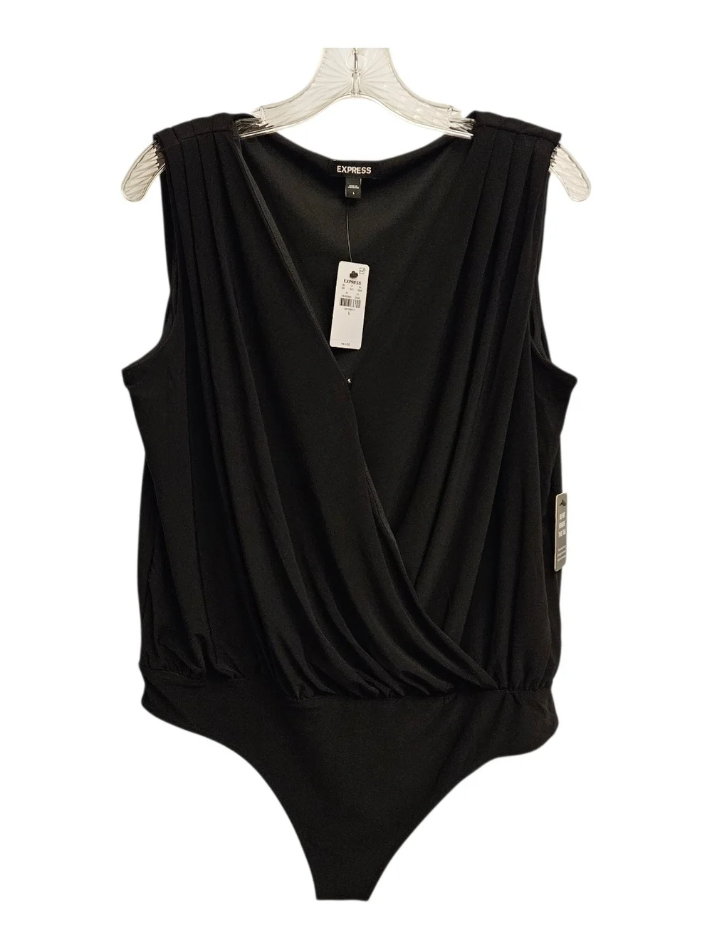 Express Sleeveless Surplice Bodysuit Womens L Black NWT Office Careerwear