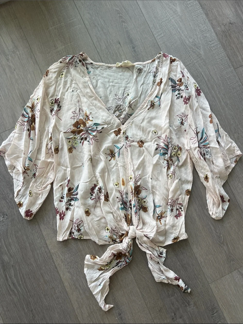 lovestitch Blush Floral Tie-Front V-Neck Top