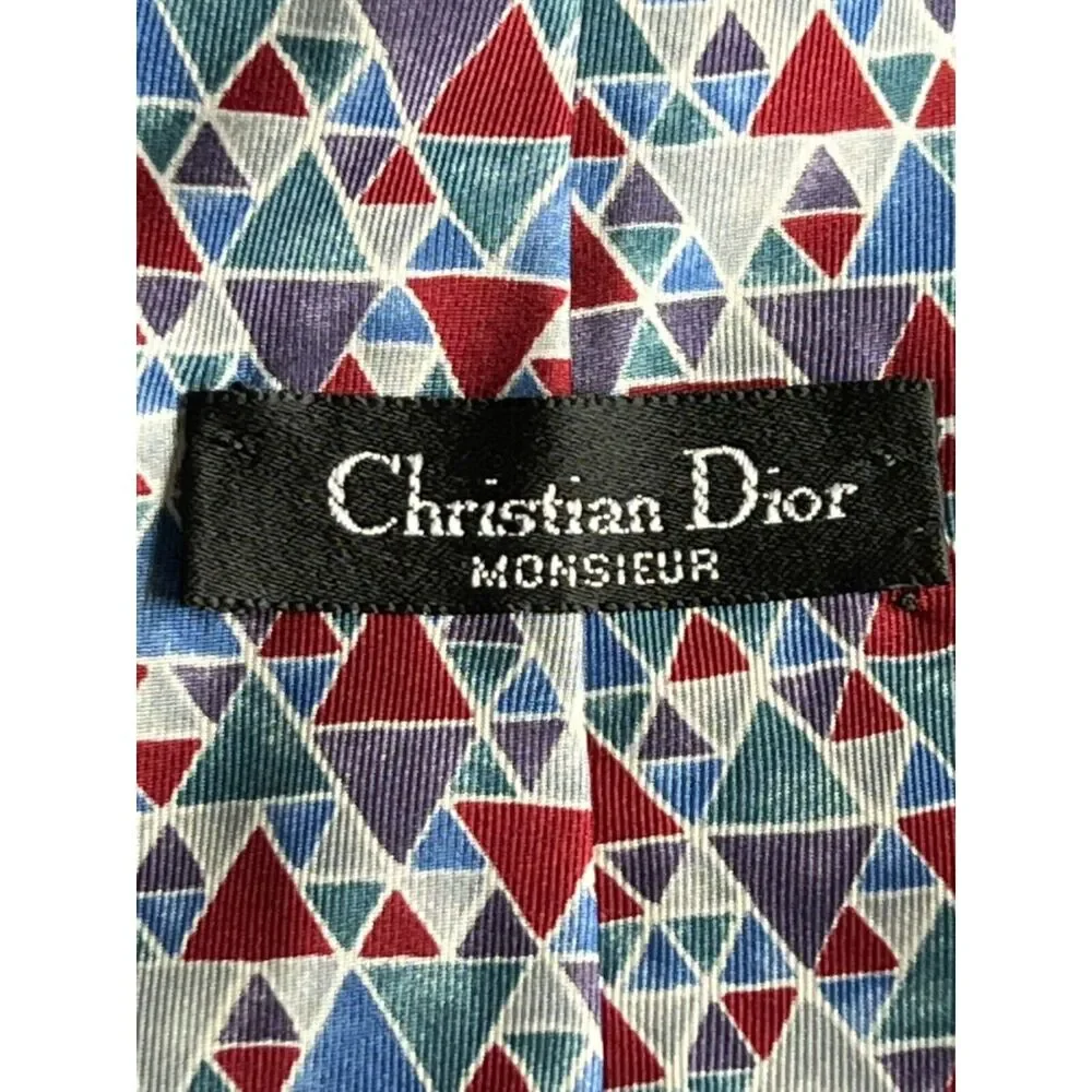 Christian Dior Monsieur Silk Tie Geometric Red Blue‎ Purple Classic USA Designer