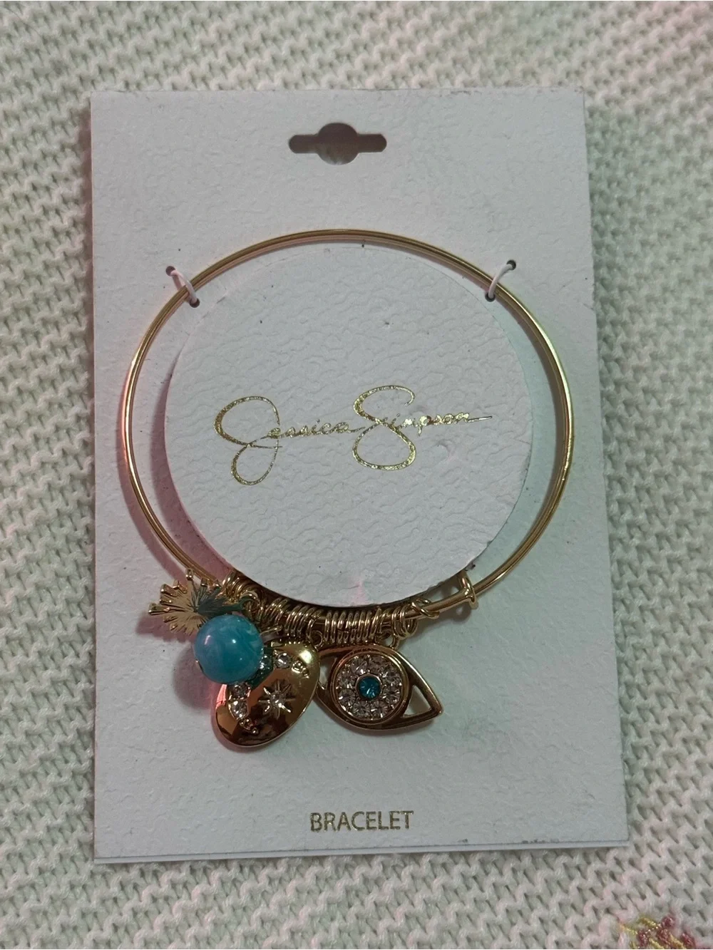Jessica Simpson Gold-Tone Charm Bangle with Turquoise Bead