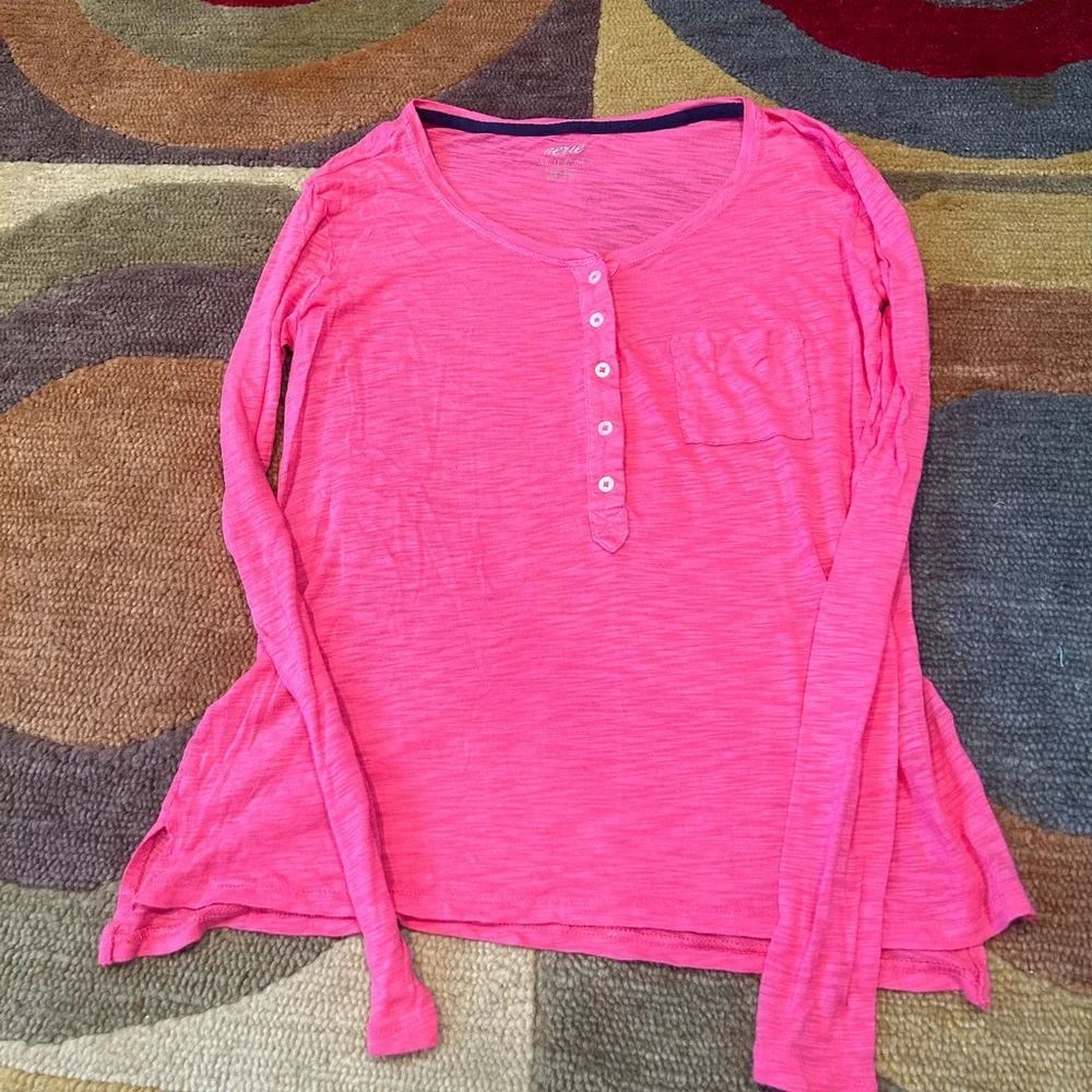 NWOT Aerie Y2K Style Pink Long Sleeve Henley T Shirt Thin Burnout Material XS