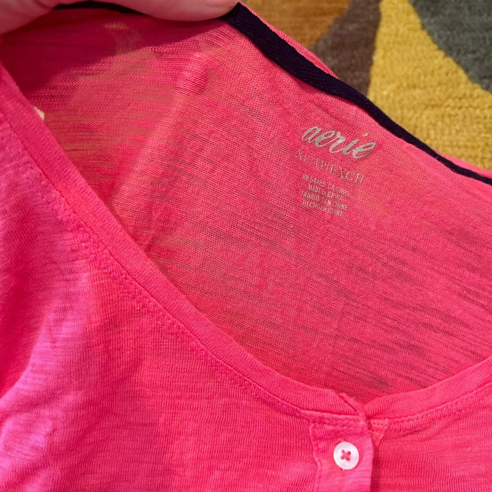 NWOT Aerie Y2K Style Pink Long Sleeve Henley T Shirt Thin Burnout Material XS