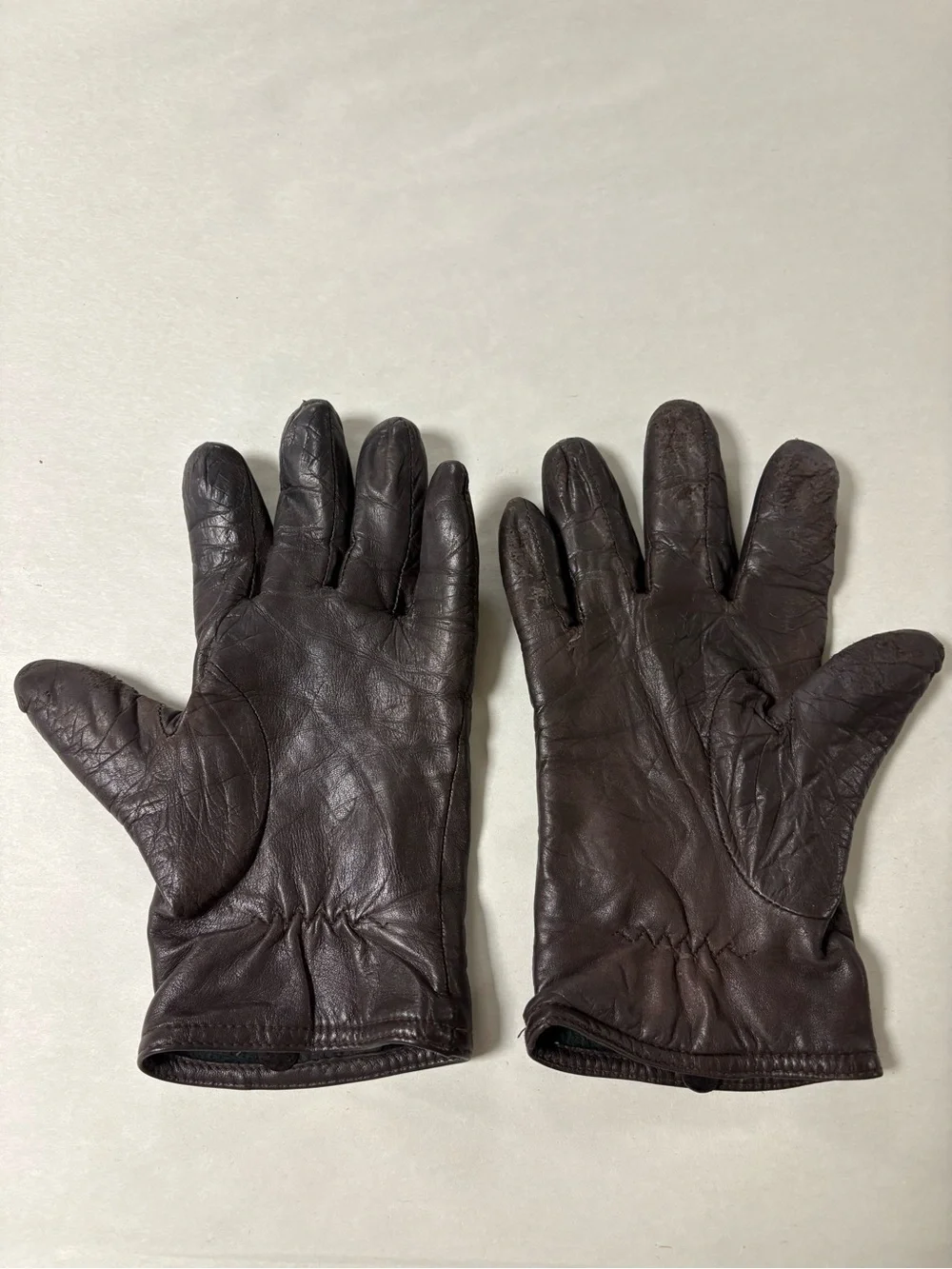 Vintage Womens Classic Brown Soft Leather Driving Winter Gloves Large