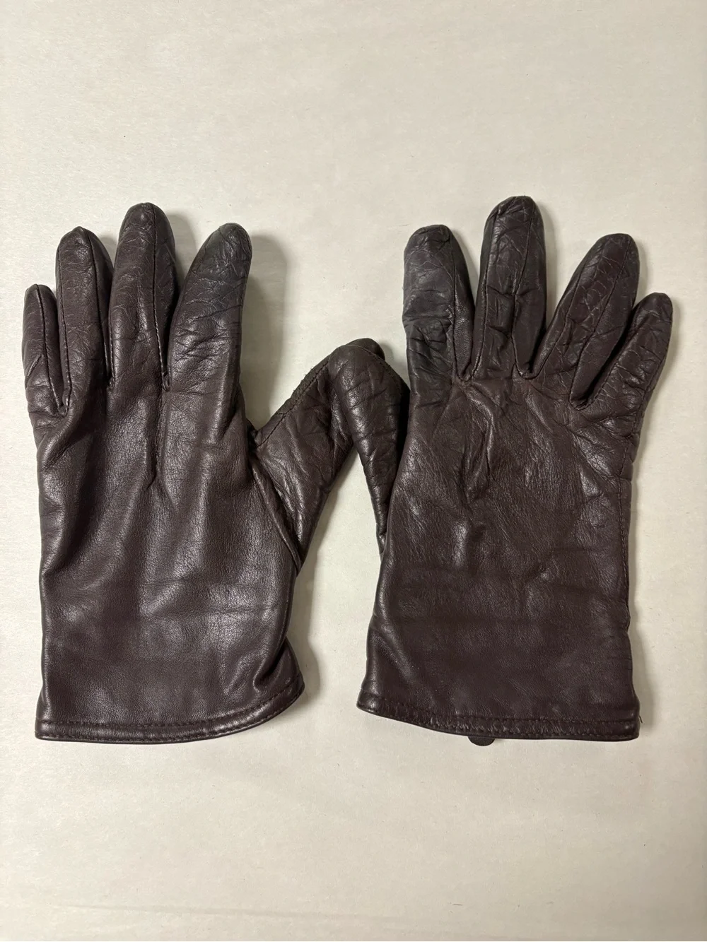 Vintage Womens Classic Brown Soft Leather Driving Winter Gloves Large