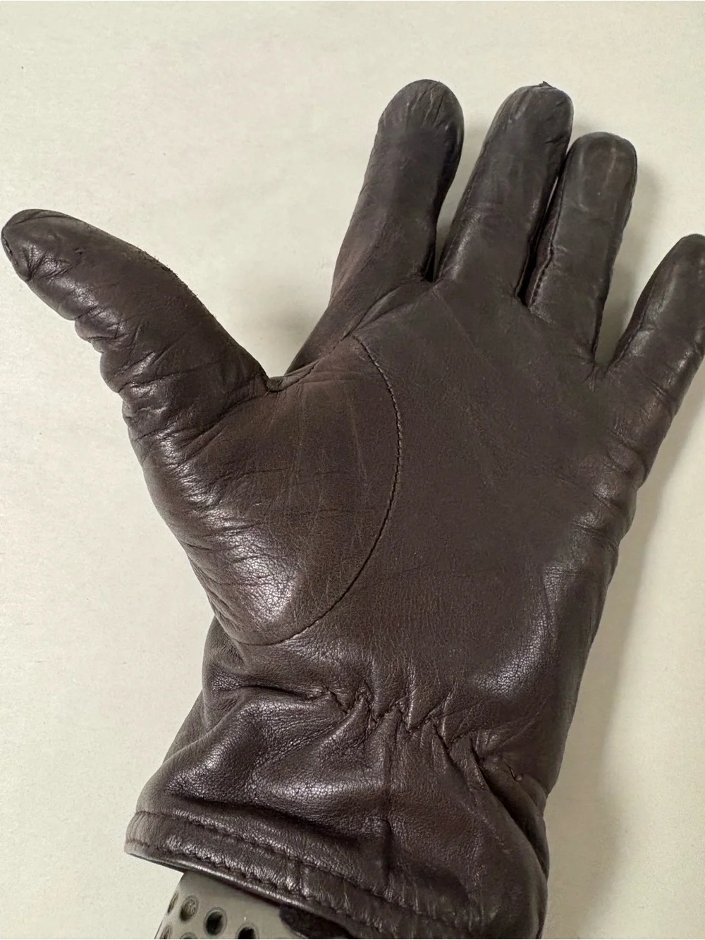 Vintage Womens Classic Brown Soft Leather Driving Winter Gloves Large