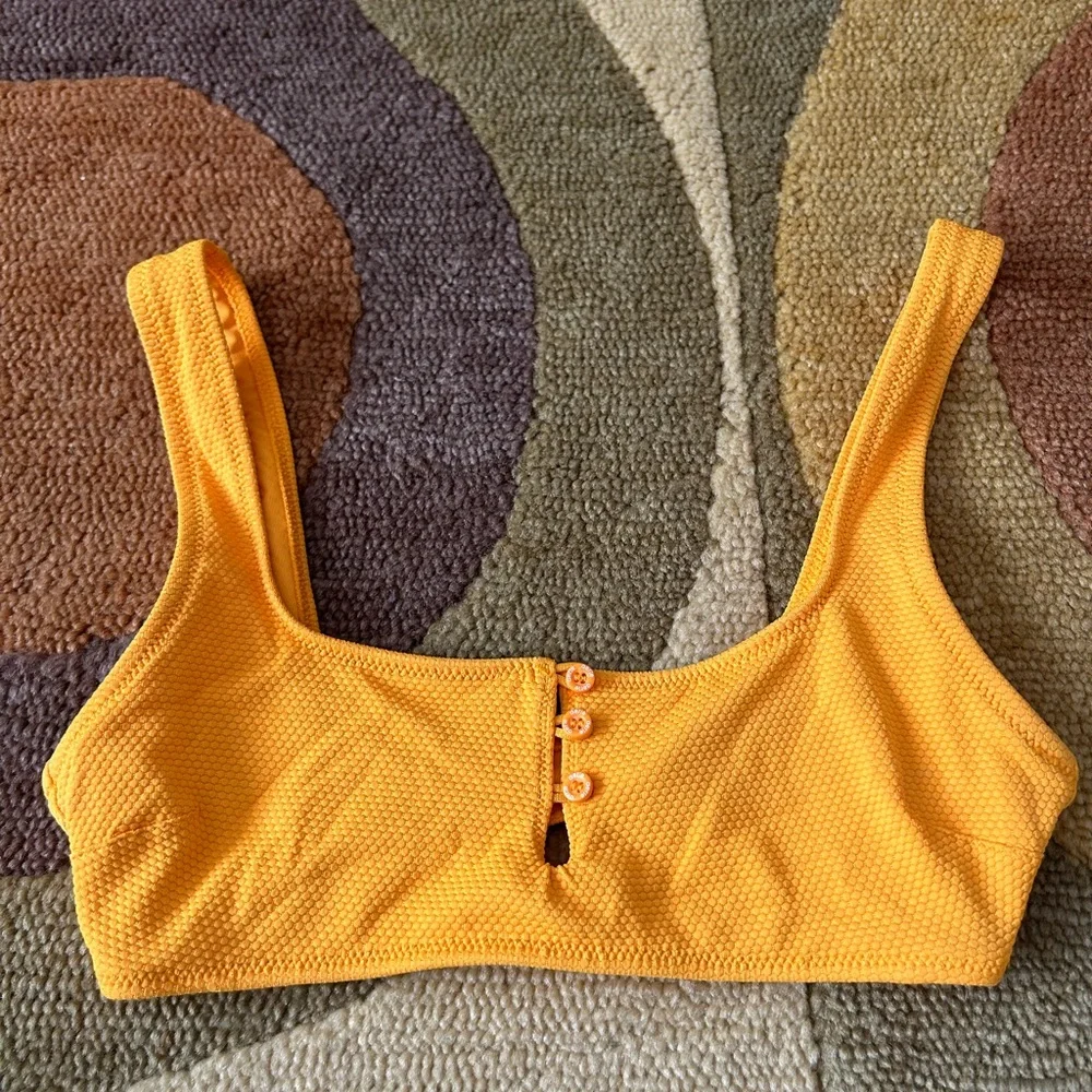 Like-New Aerie Mustard Yellow Wide Strap Scoop Button Bikini Top Swim Size Small