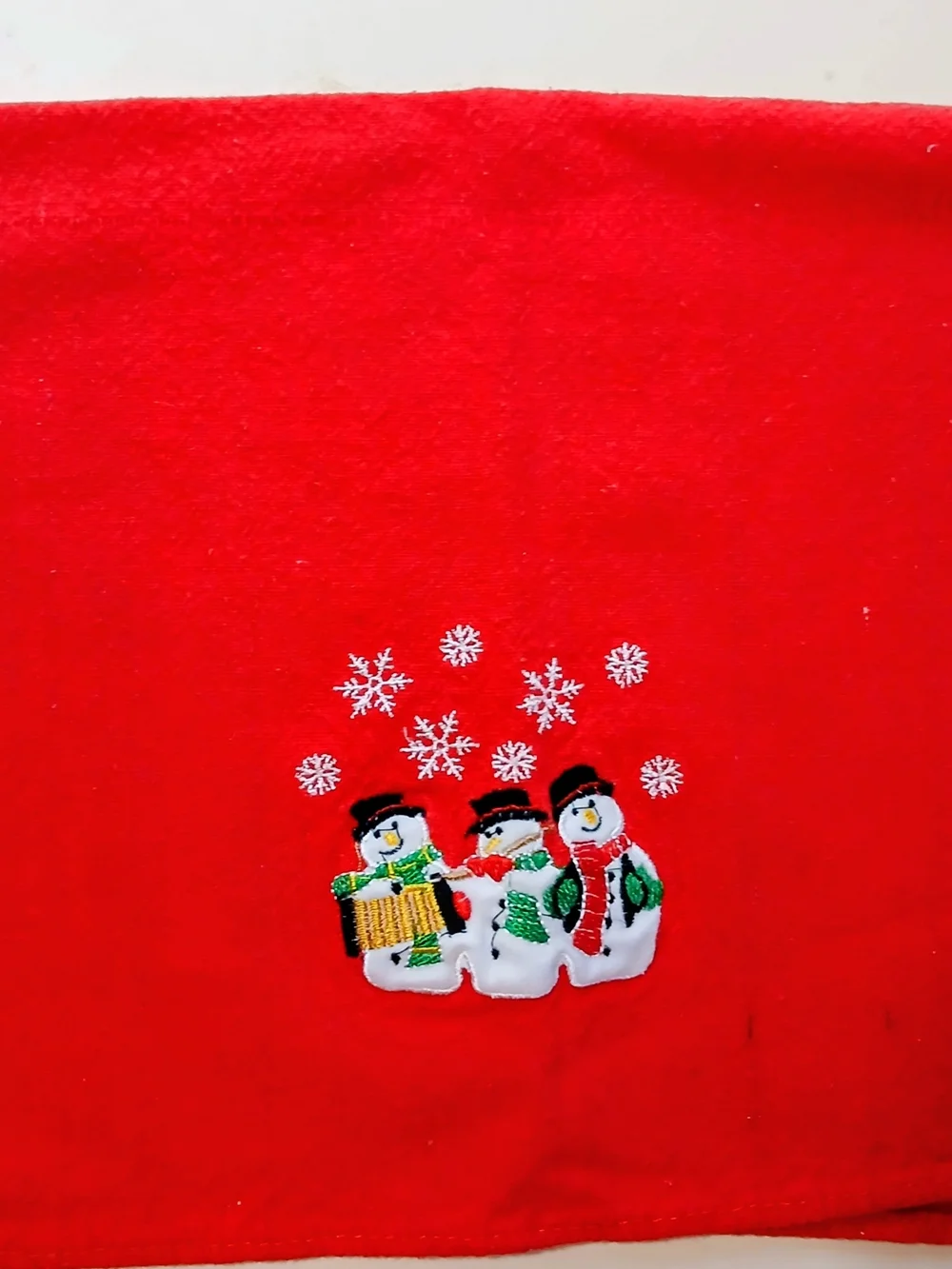 White Holiday Embroidered Fringe Kitchen Towels - Festive Snowman & Santa