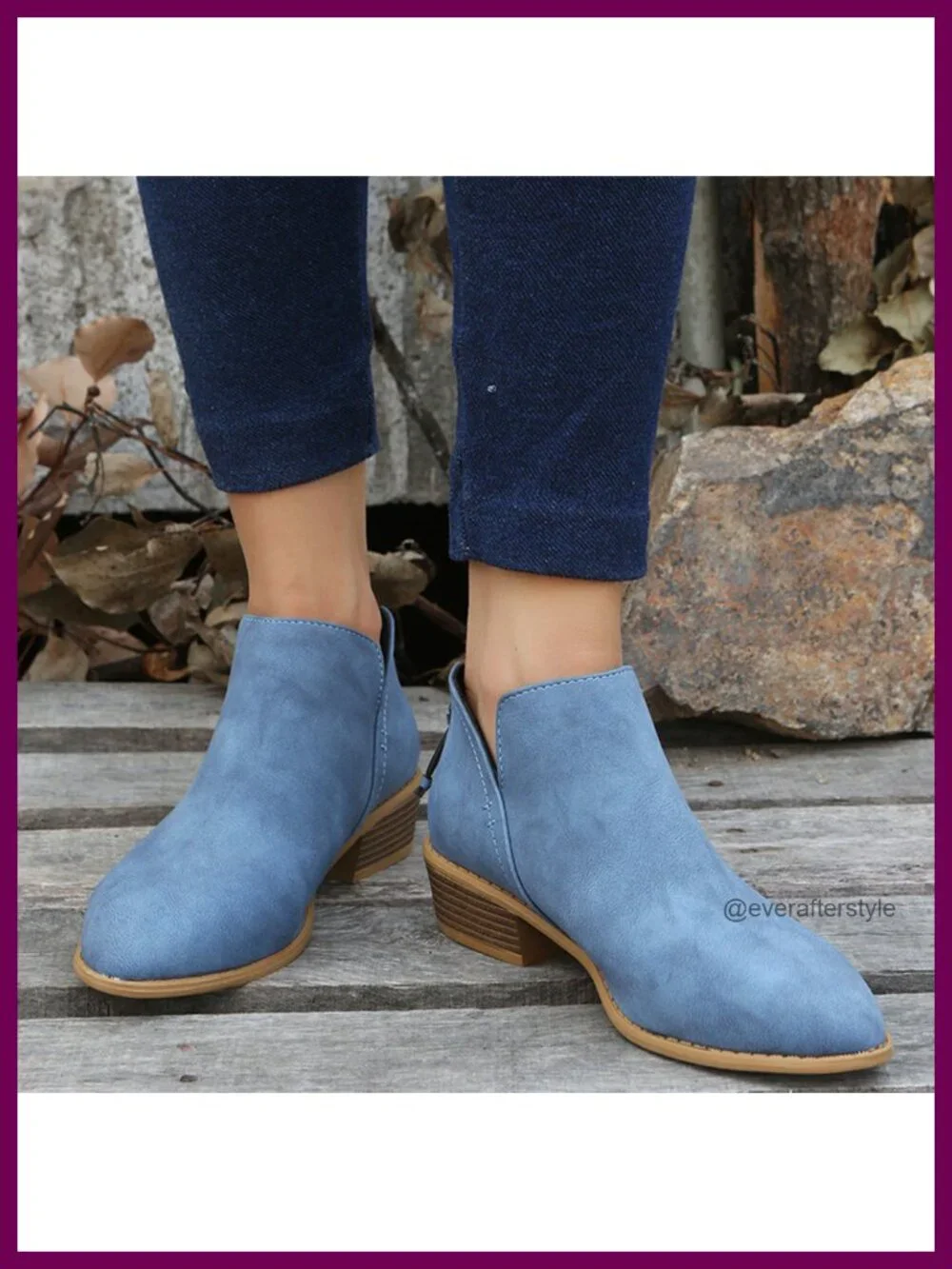 Women's Casual Low Heeled Ankle Booties with Chunky Block Heel Side V Cut