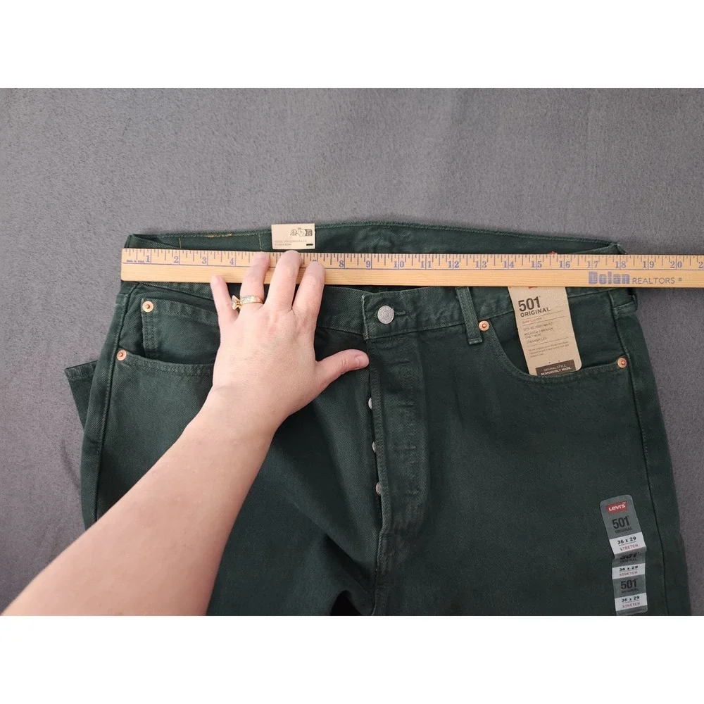 Levi's Mens 36x29 501 Original Straight Leg Jeans Dark Green Button Fly NWT