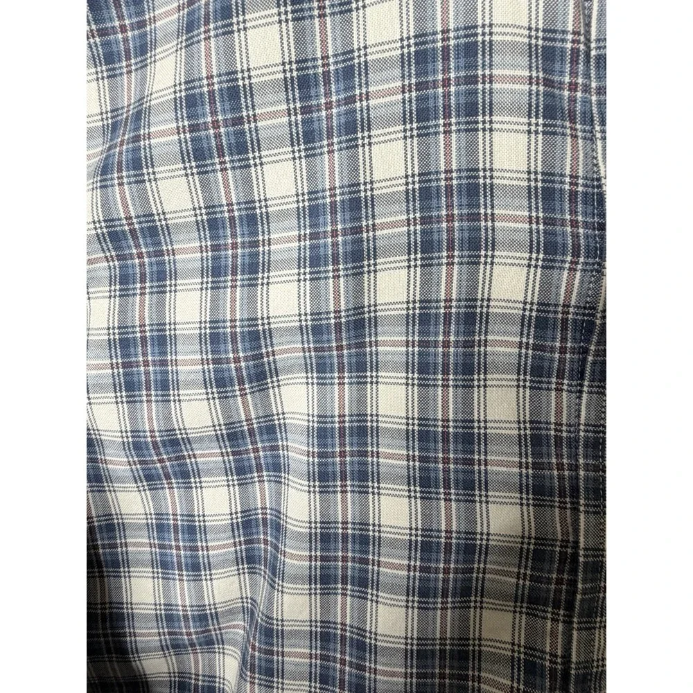 Banana Republic Mens Medium Untucked Shirt Blue Plaid Button Front 100% Cotton