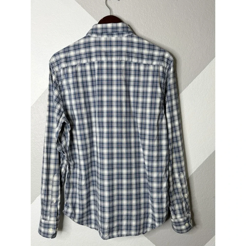 Banana Republic Mens Medium Untucked Shirt Blue Plaid Button Front 100% Cotton