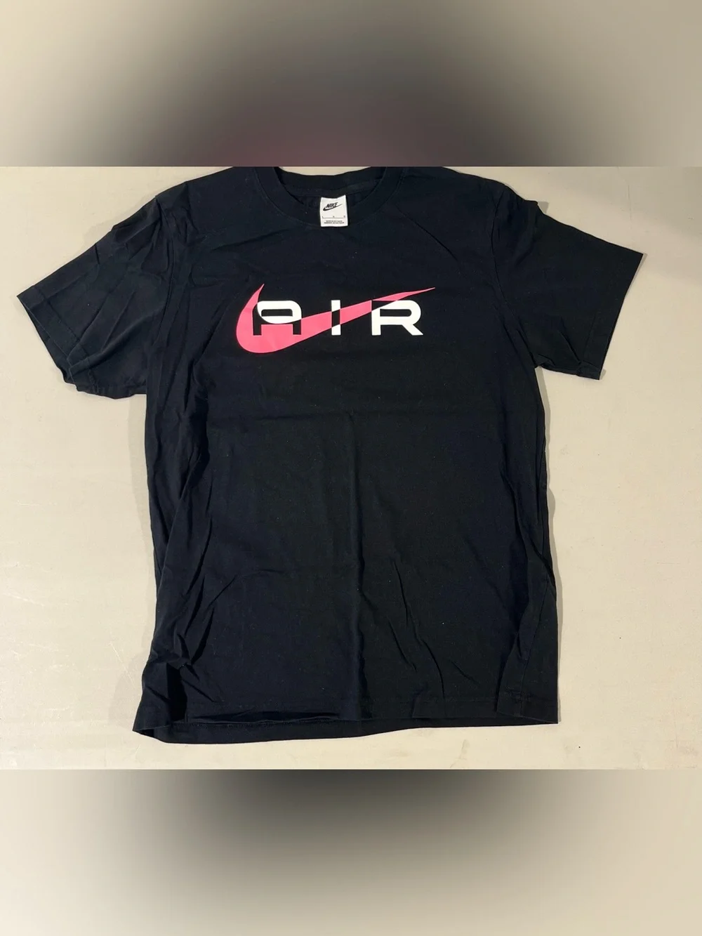 Nike Black Short Sleeve 'AIR' Tee with Pink Swoosh
