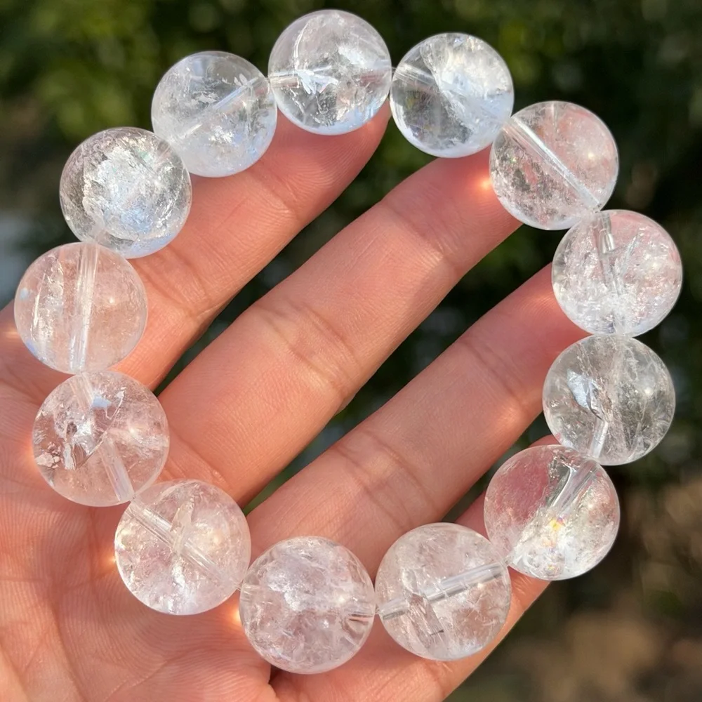 17mm chunky‎ stretchable rainbow clear quartz bracelet 1107