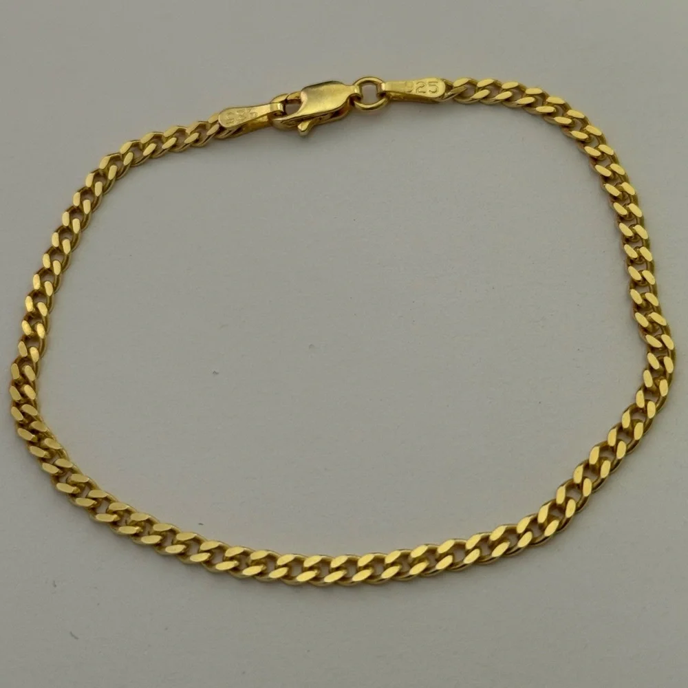 925 Silver 7.75” 3mm bracelet cuban chain 18k yellow gold plated Unisex