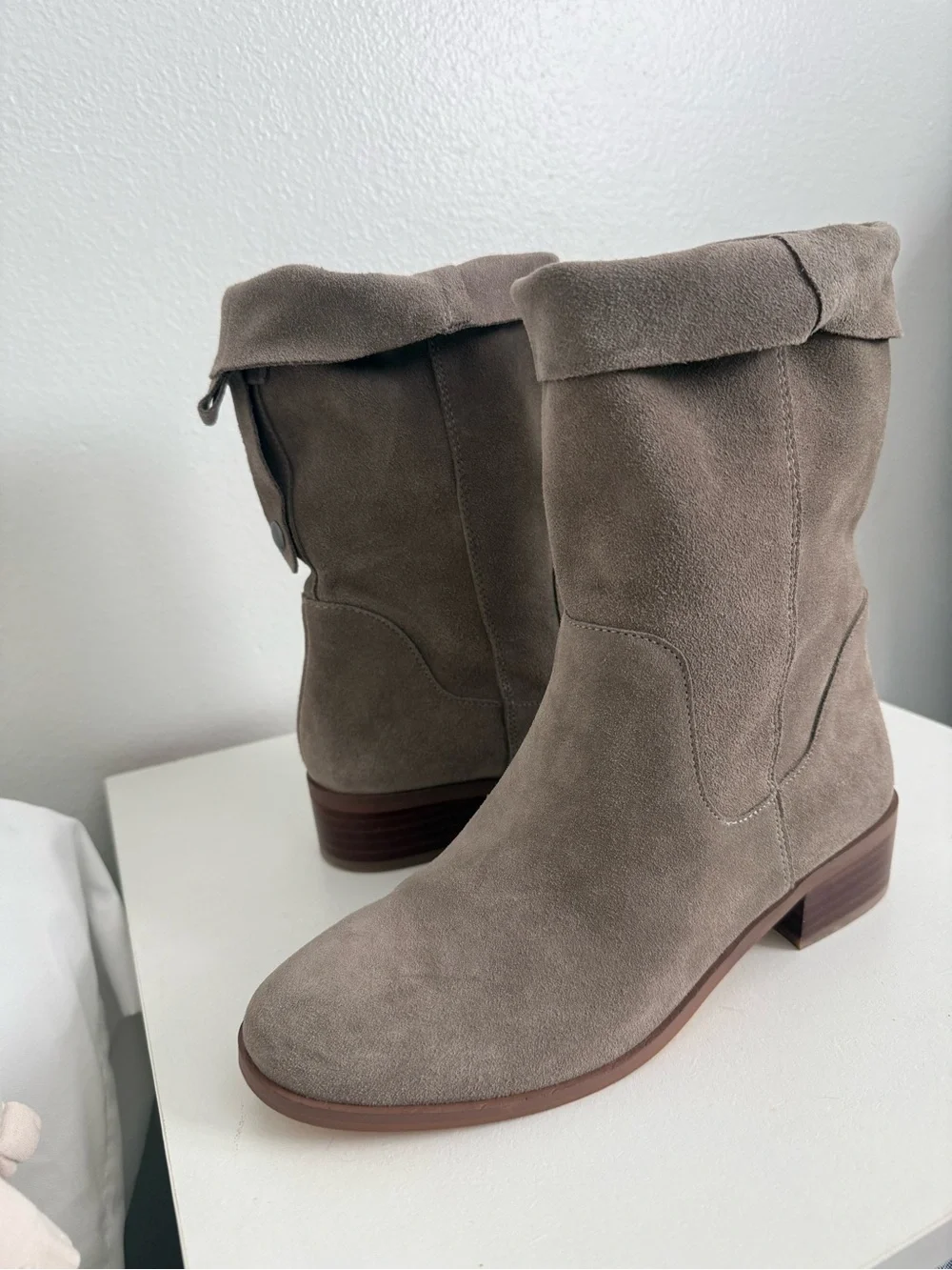 Sole Society Taupe Suede Fold-Over Ankle Boots