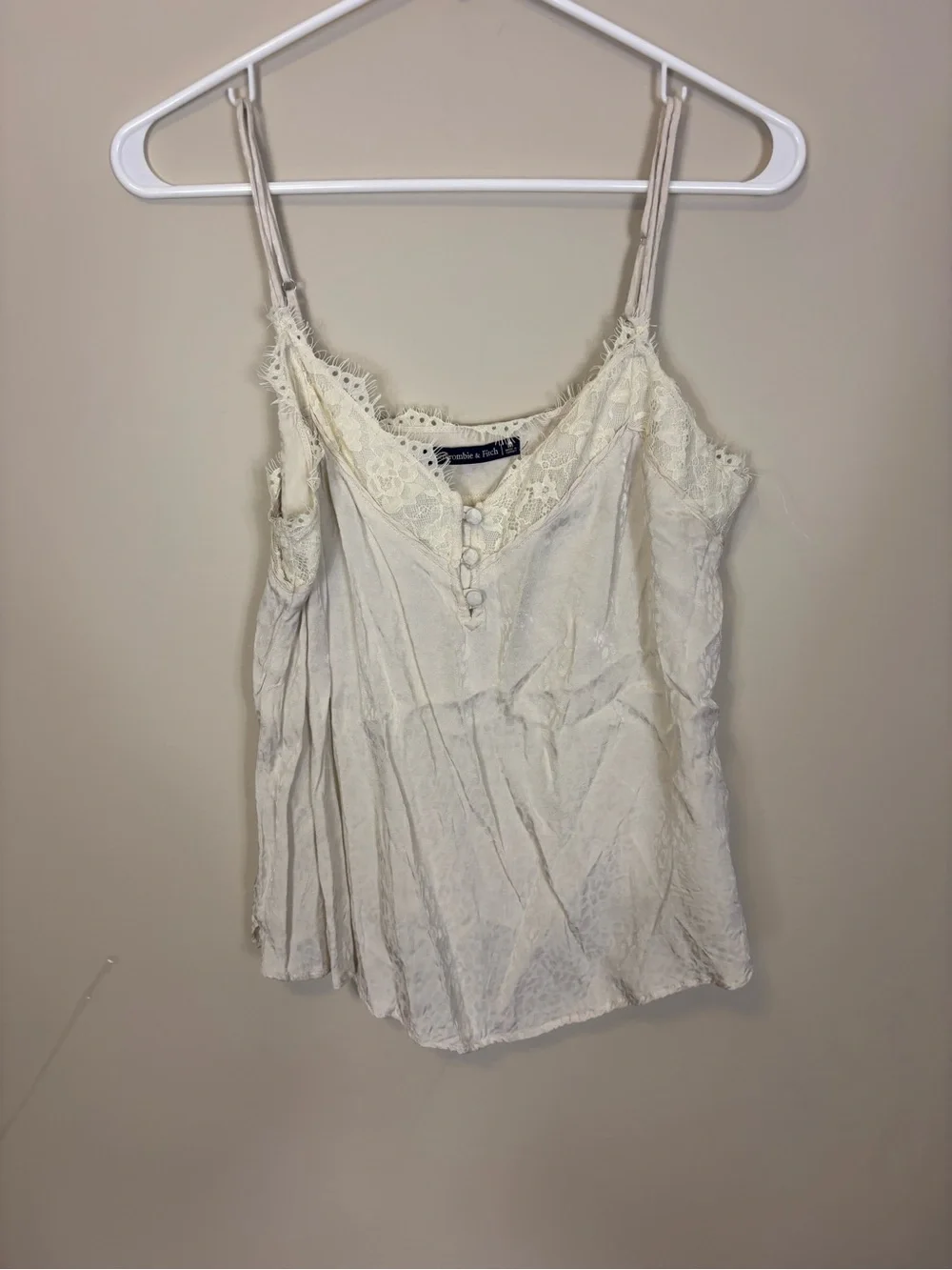 Abercrombie & Fitch Cream Lace-Trim Leopard Print Camisole Tank Top Medium