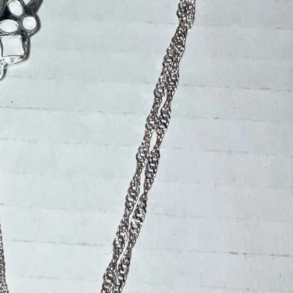 Silver Teardrop Filigree Tassel Pendant Long Chain Necklace‎