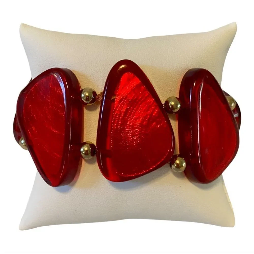 Style & Co Red Resin & Gold Bead Stretch Bracelet.
