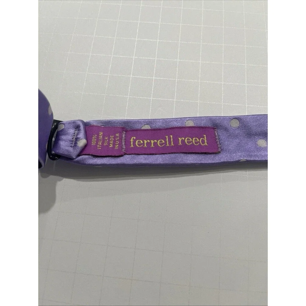 Ferrell Reed Men’s Bowtie Lavender & White Polkadot Adjusting 100% Italian Silk