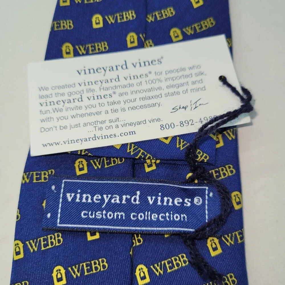Vineyard Vines‎ Custom Collection Webb Tie Mens Necktie Blue Gold All Over Print
