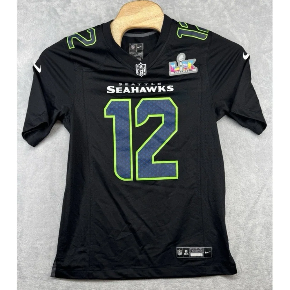 Seattle Seahawks 12th Fan Man Super Bowl LIX Patch Jersey #12 Black Men's S