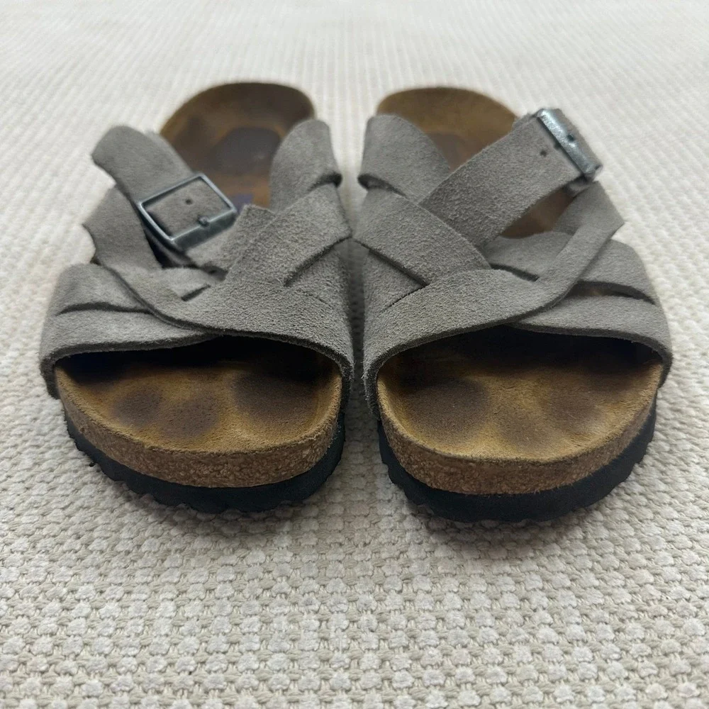 Birkenstock Lugano Gray Suede Crisscross Strap Sandals Womens 37 Made in Germany