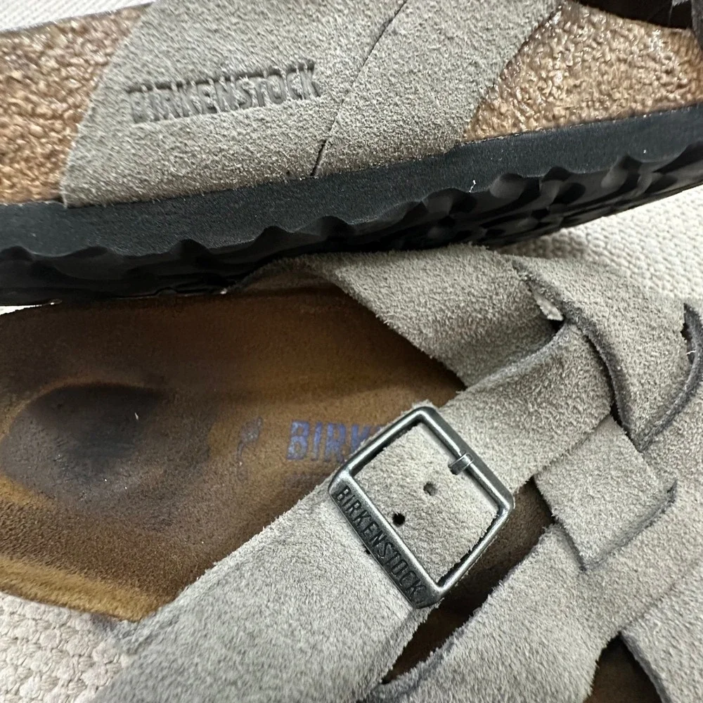 Birkenstock Lugano Gray Suede Crisscross Strap Sandals Womens 37 Made in Germany