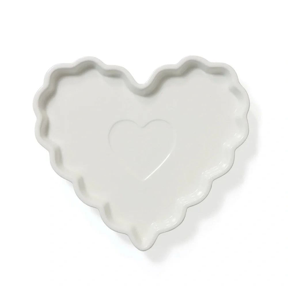 White Scalloped Ceramic Heart Tray - Bullseye's Playground