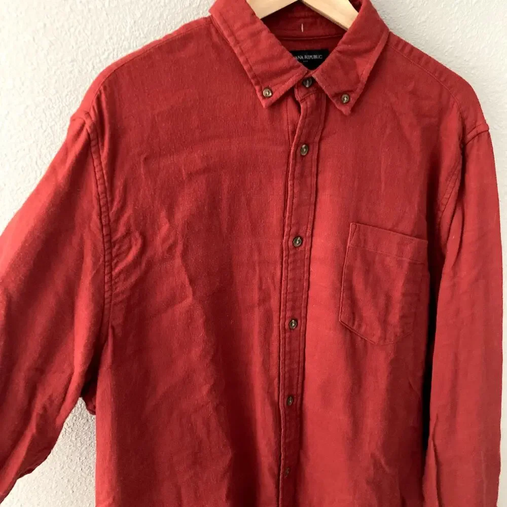 Banana Republic Flannel Button Up Shirt - Standard Fit - Red Orange - XL