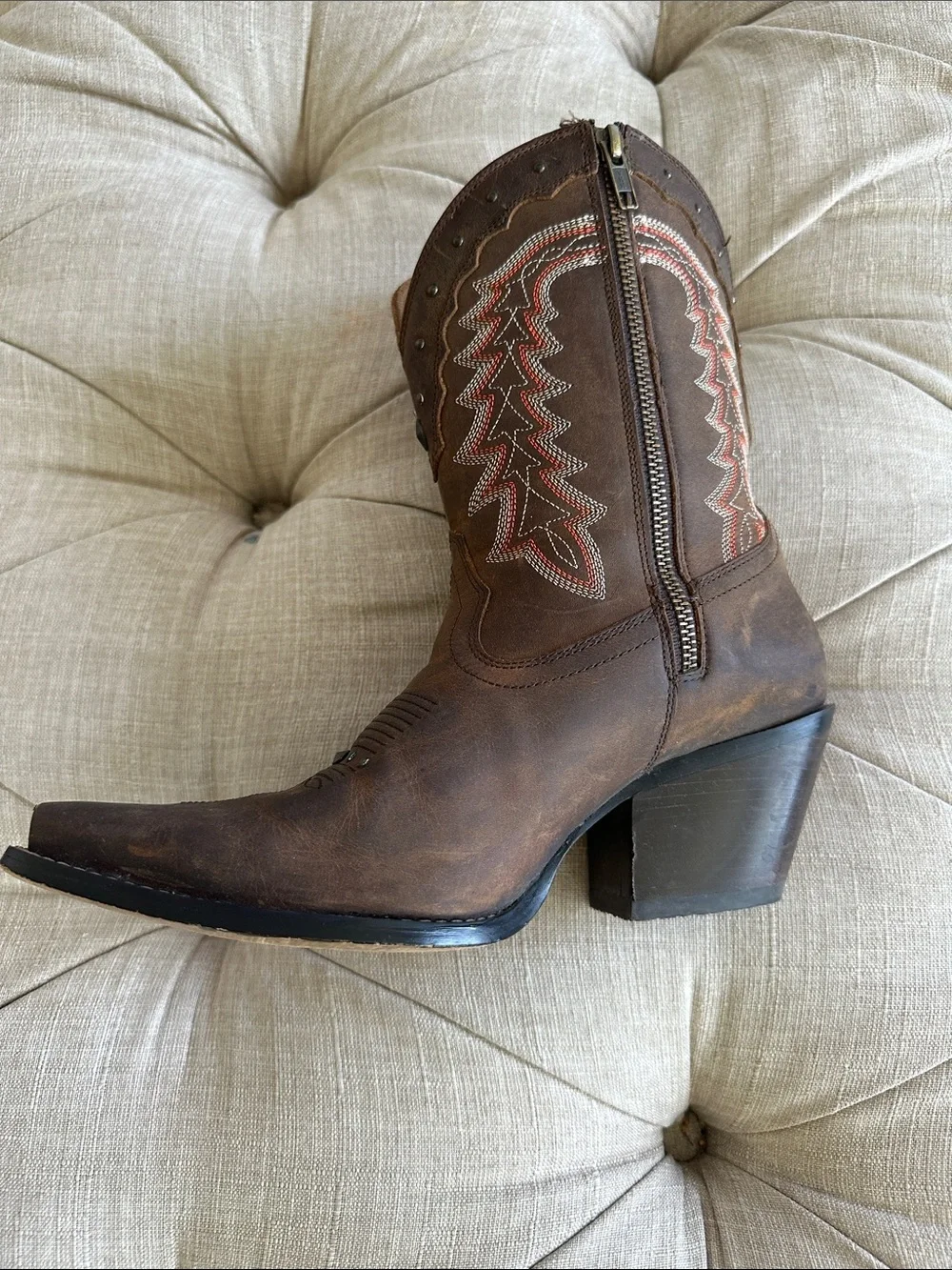 Durango Brown Leather Western Ankle Boots with Fringe