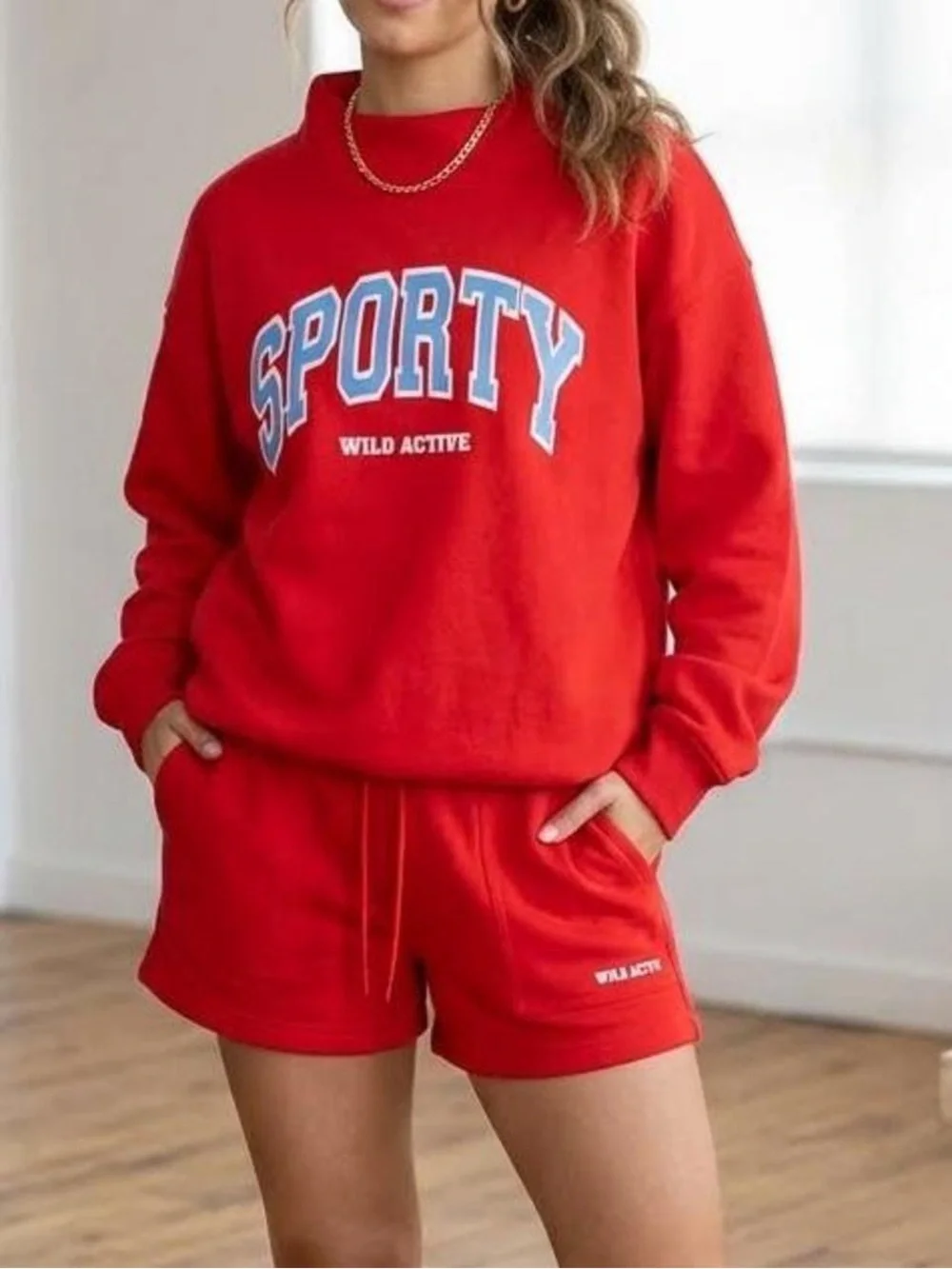 NWT Wilo The Label Sporty Sweatshirt & Shorts Set in Red, SZ M