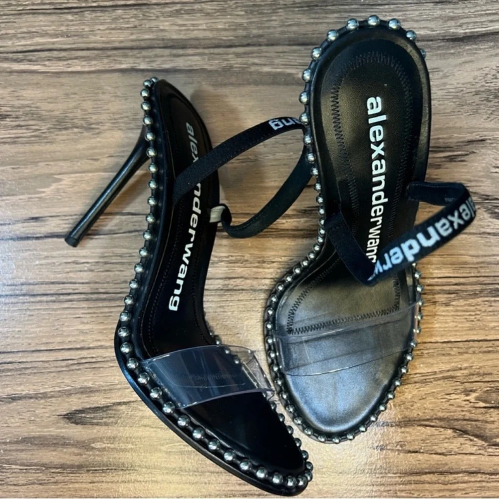 Alexander Wang Black and Silver Slingback Heels