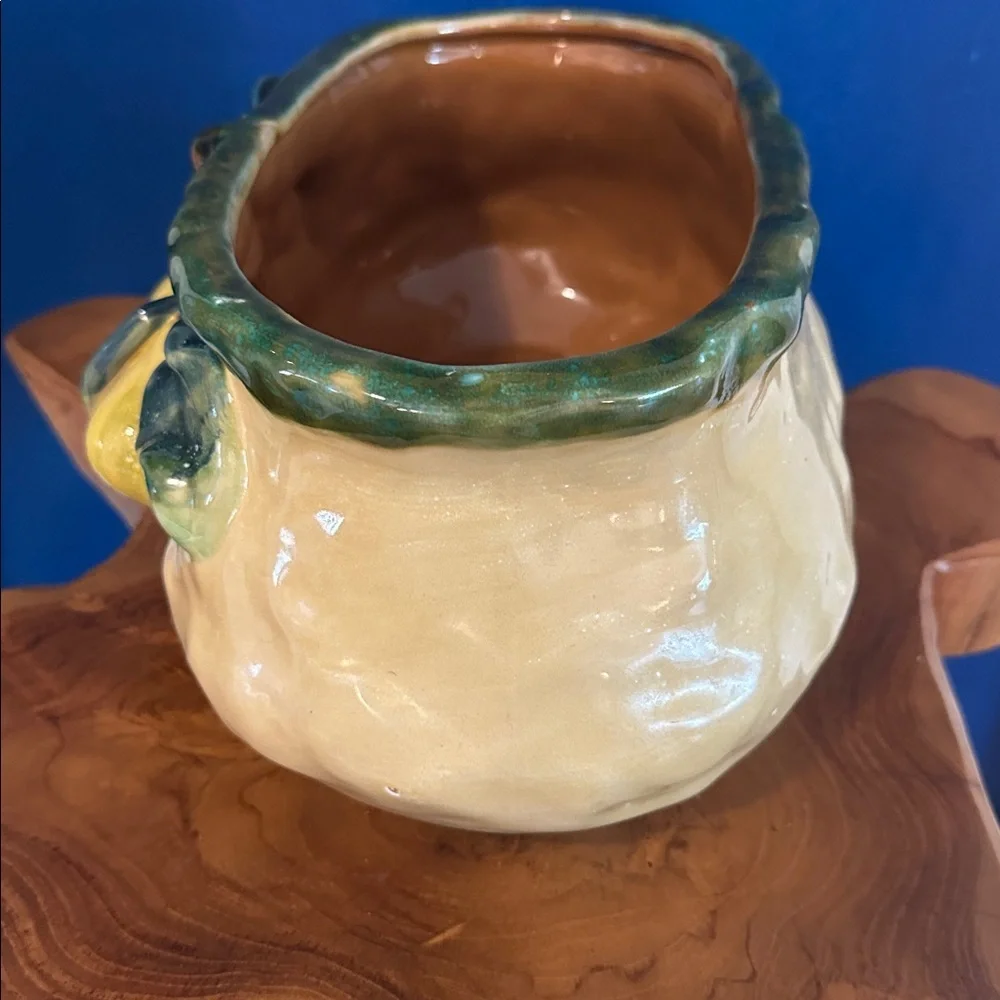 Vintage MCM Majolica Pear Ceramic Hand Crafted Fruit Bowl 15”