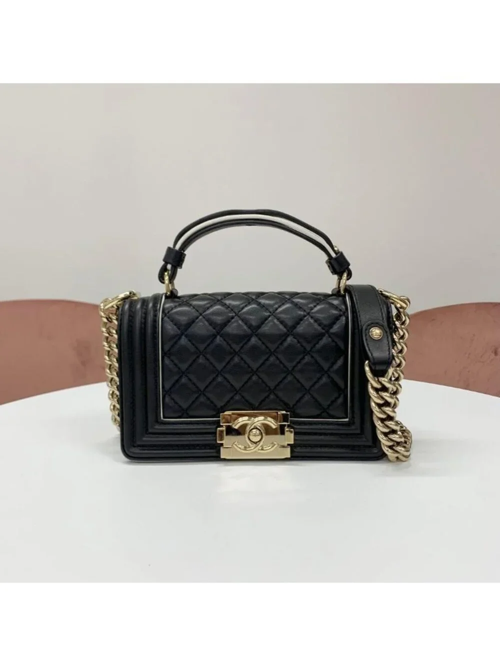 Chanel Boy 20 Quilted Lambskin Gunmetal Shoulder Bag