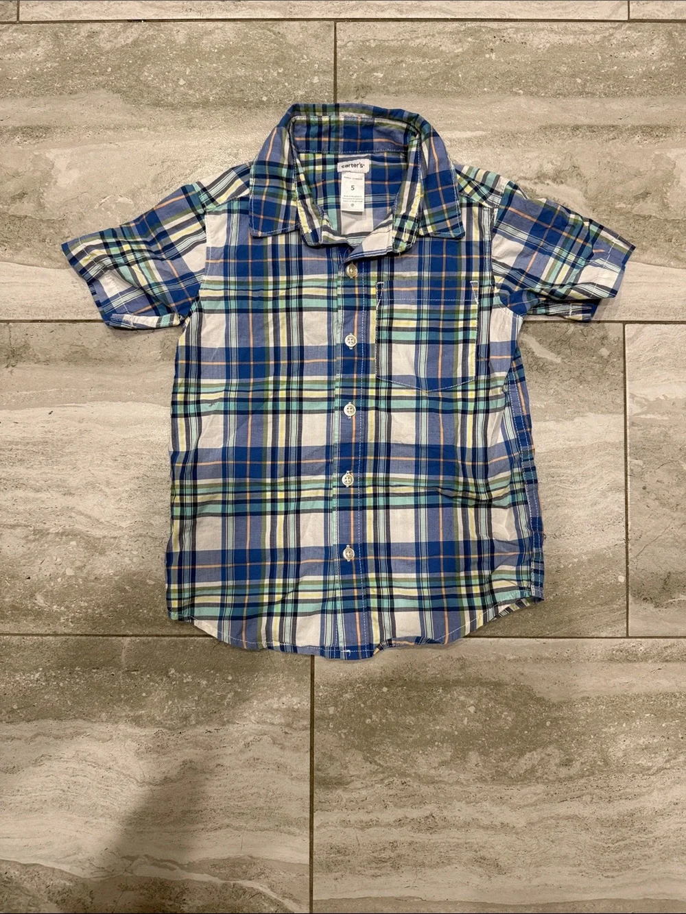 Carter's Blue, White & Green Plaid Short-Sleeve Button-Up Shirt