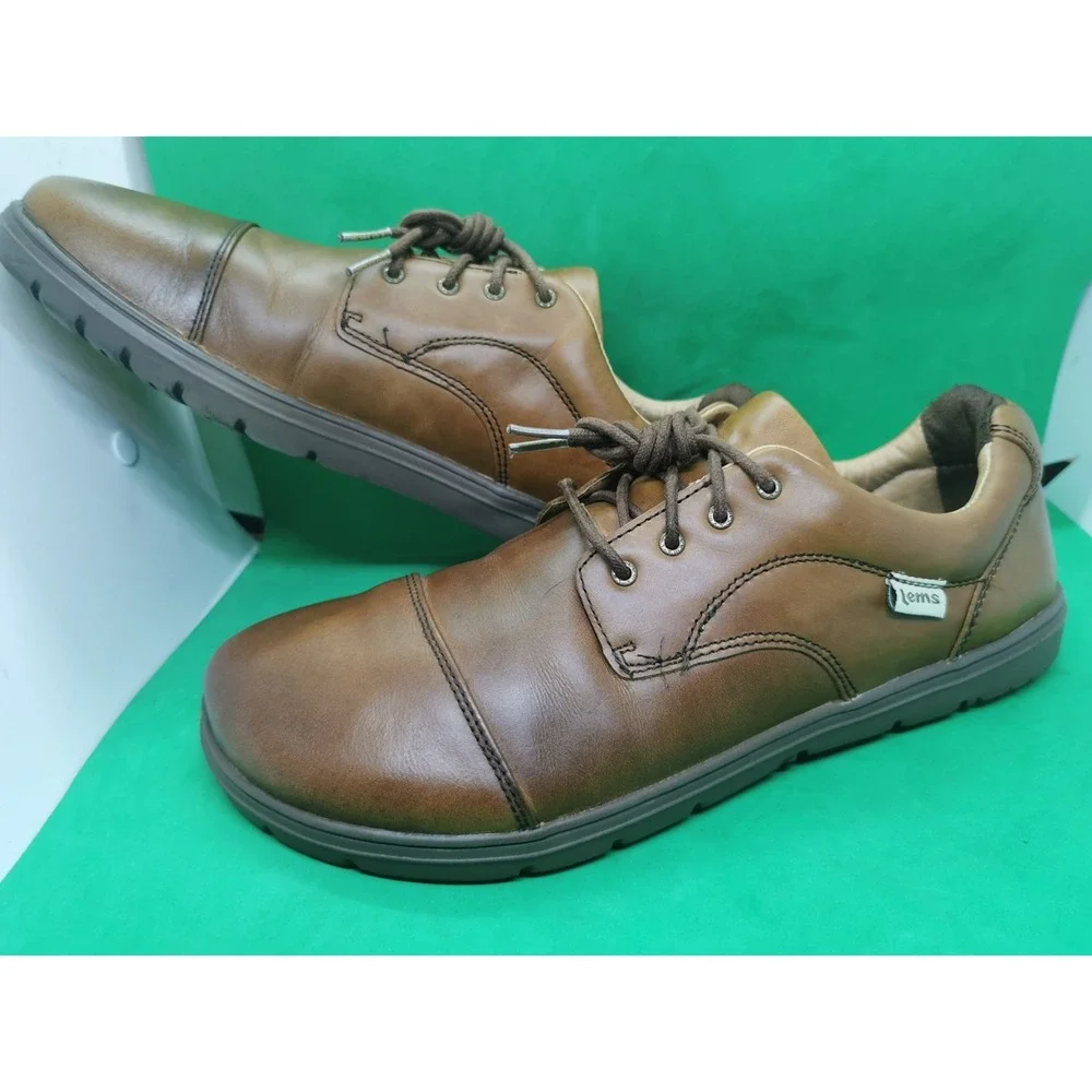 Lems Nine2Five Shoes Mens Size 12.5/ 46 EU Brown Leather Oxford Dress Zero-Drop