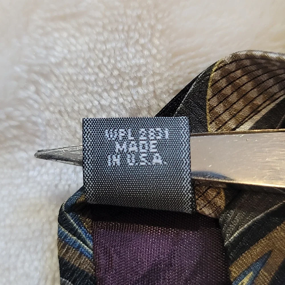 Palatina Silk Necktie Mens OS Brown Grey Blue Geometric Diamond Made in USA