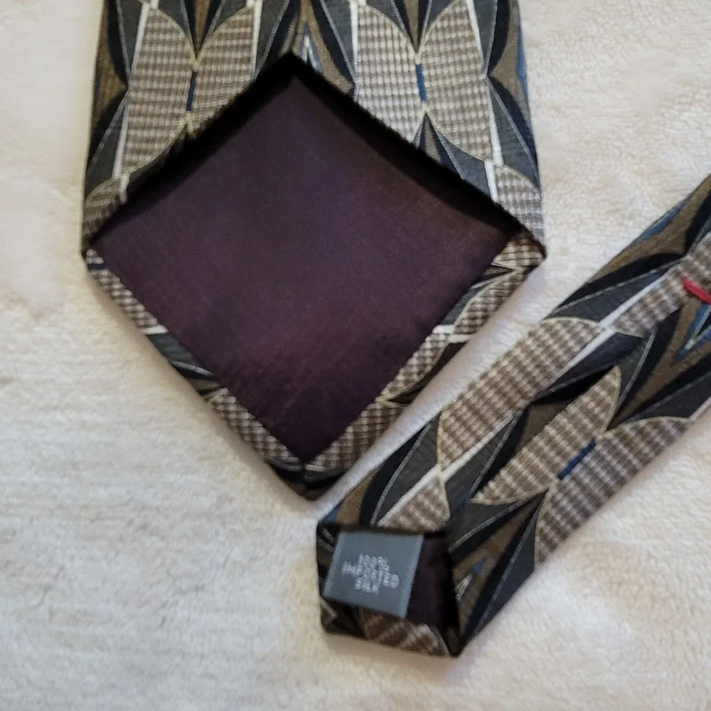 Palatina Silk Necktie Mens OS Brown Grey Blue Geometric Diamond Made in USA