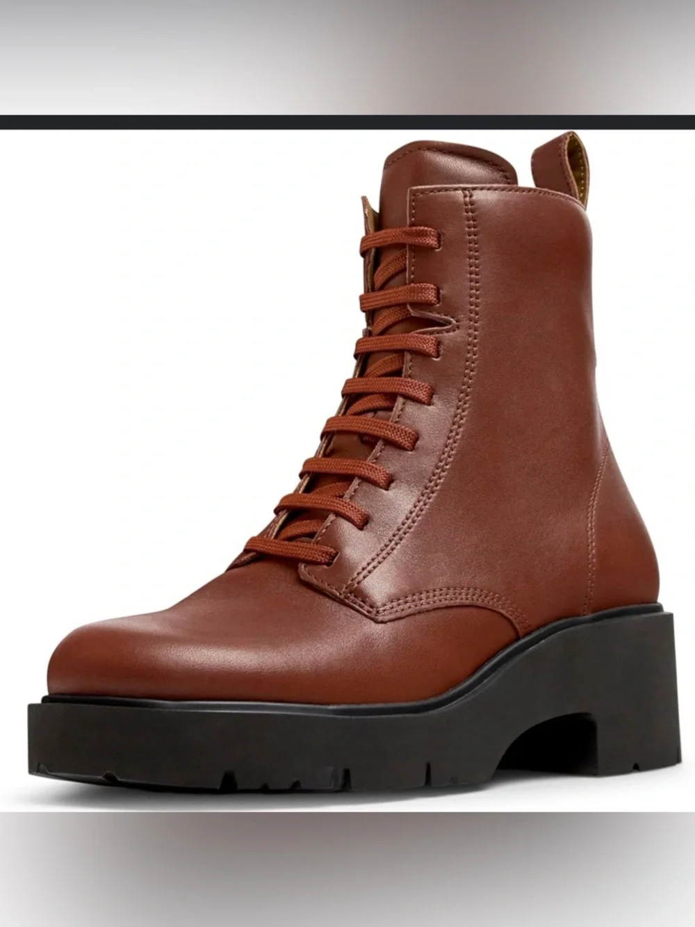 CAMPER MILAH Brown “red” Leather Lace-Up Combat Boots NEW 37 EU/ 7 US NEW
