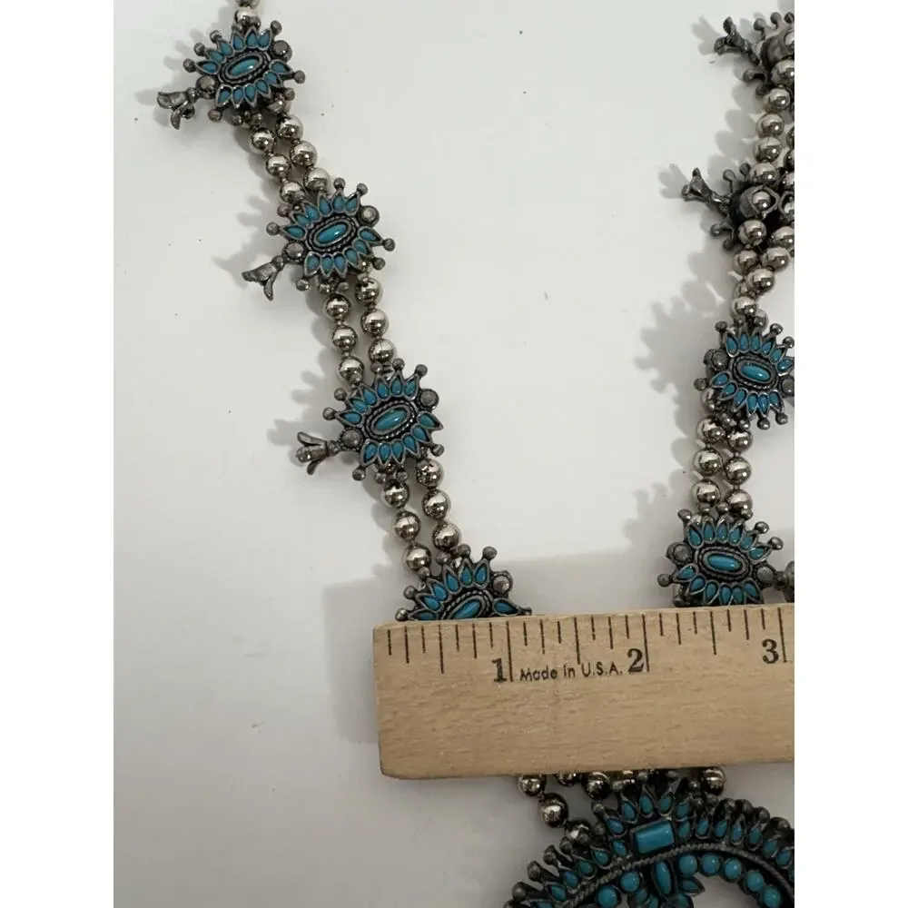 Vintage‎ Native American Squash Blossom Necklace Needlepoint Turquoise Gorgeous!