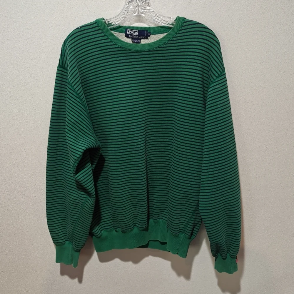 Vintage Polo Ralph Lauren Mens Sweater Crew Neck Medium Striped Distressed