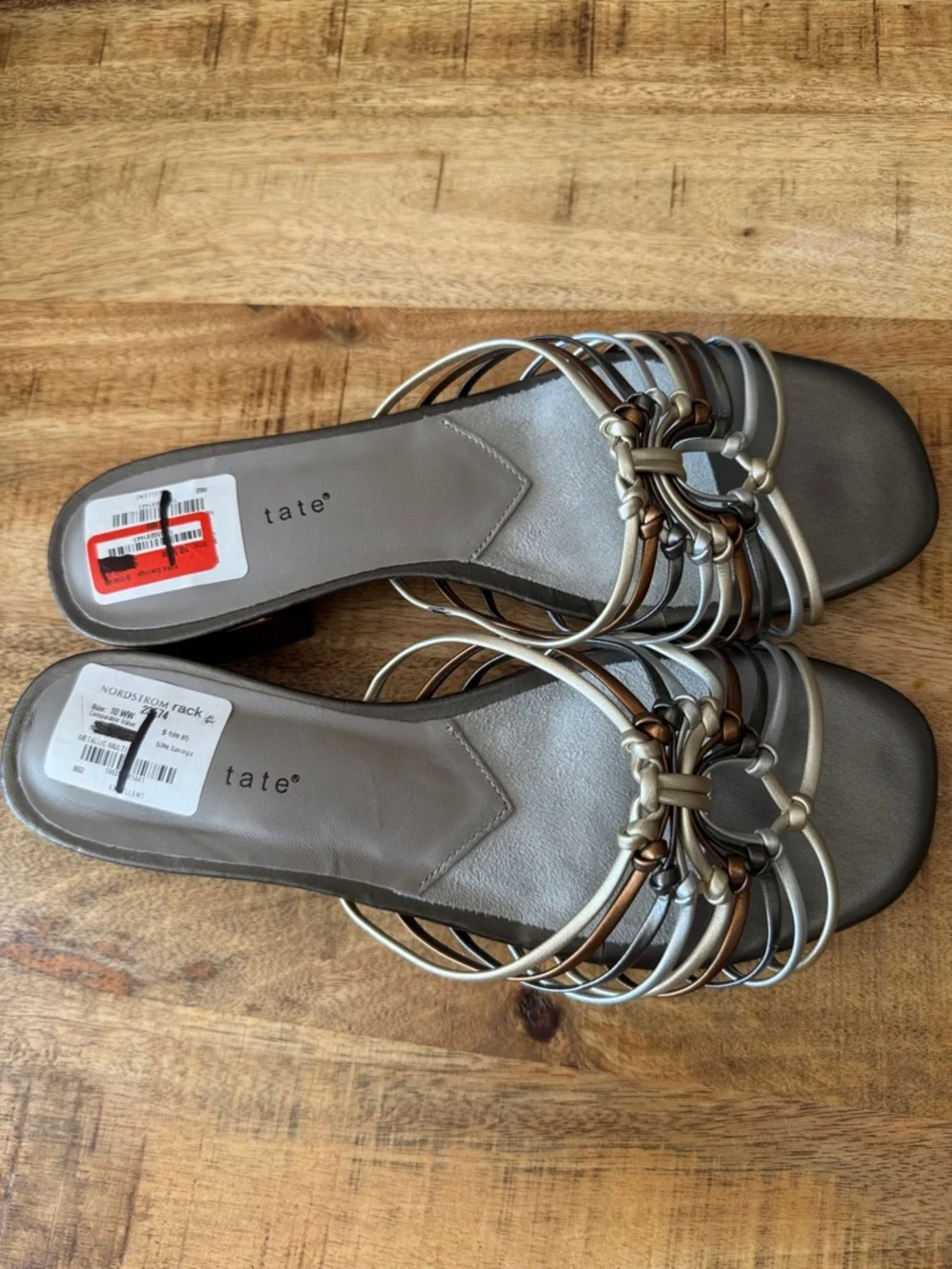 David Tate EXCELLENT Metallic Multi-Strip Knot Slide Sandals - Bronze 10 WW