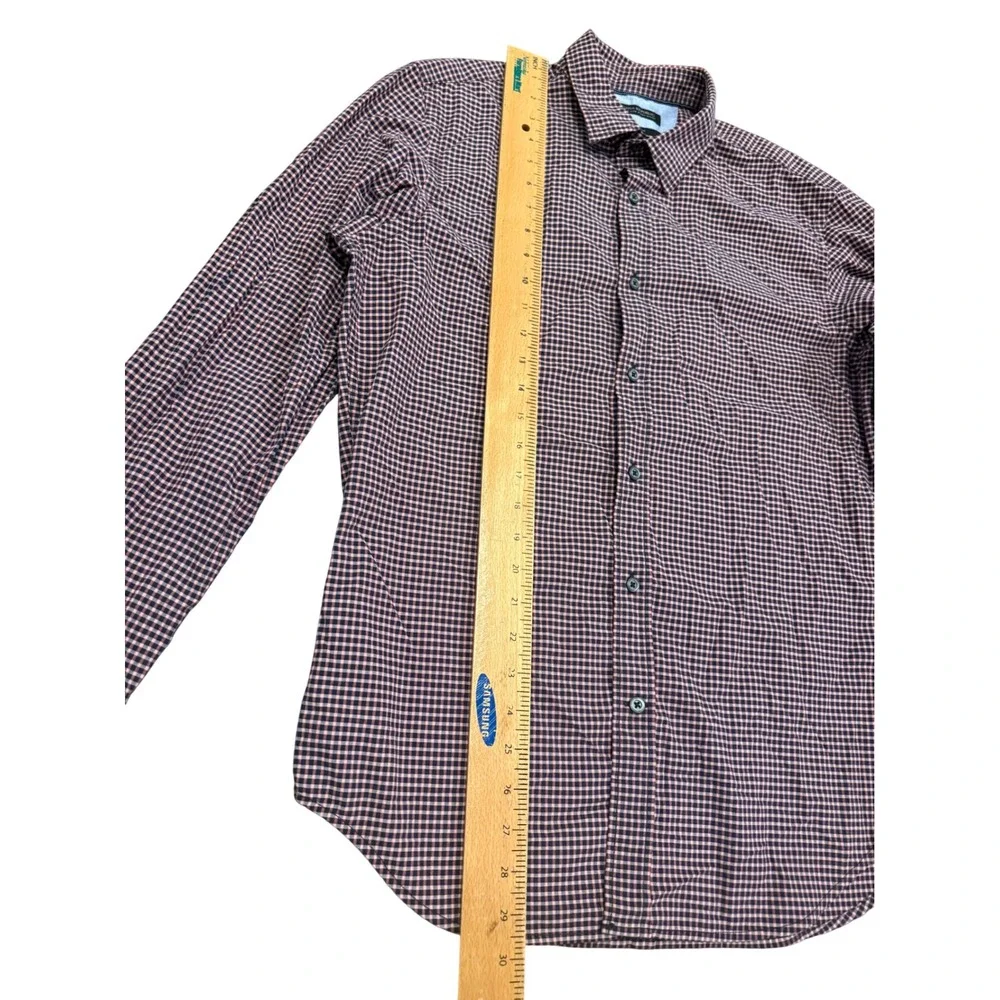 Banana Republic Custom 078 Wash Shirt Mens Medium Slim Fit Gingham Navy Burgundy