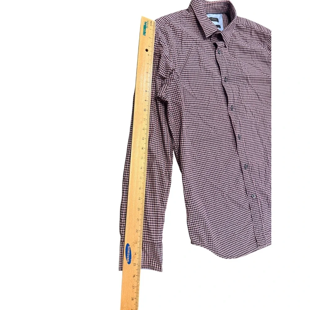 Banana Republic Custom 078 Wash Shirt Mens Medium Slim Fit Gingham Navy Burgundy
